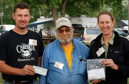 Don Neuenschwander (middle) along with the Southern Ohio Forge and Anvil Group purchased 2 beams at the Quad-State Conference last weekend. That's me on the left, Don in the middle and Julie Clarke on the right.