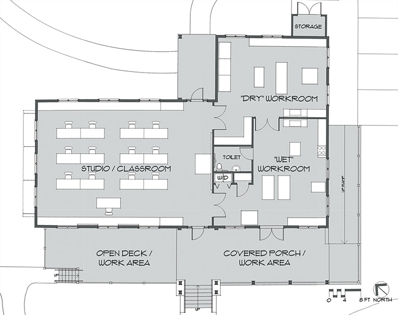 Floor plan of the new Book and Paper Arts Studio by Harris Architects.