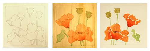 "White-line Printmaking" Process: Poppy Line Drawing, Poppy Board, Poppy Print