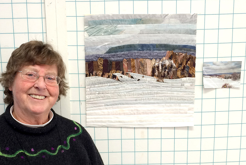 Mary next to her "Quilted Landscape"