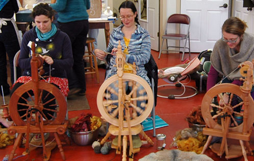 Leah, Allison, and Bonnie in Martha Owen's class, From Sheep to Shawl.