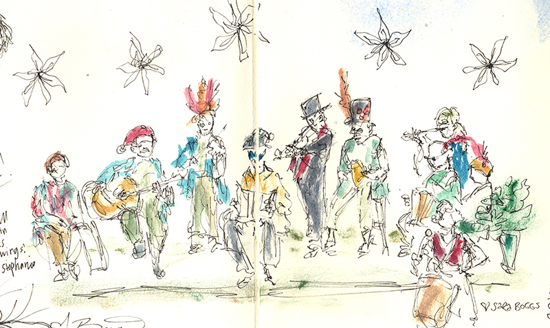 The Brasstown Morris Dance Band sketched by Sara Boggs.