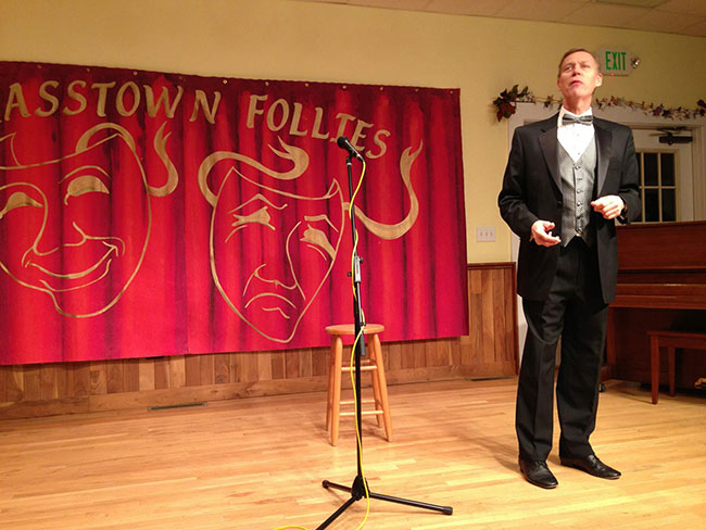 Master of Ceremonies, Carl Dreher, kicks off Brasstown Follies. We bet he has some tricks, if not a rabbit up his sleeves.