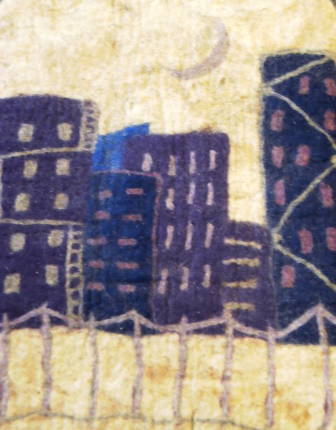 Felted Rug with City Motif