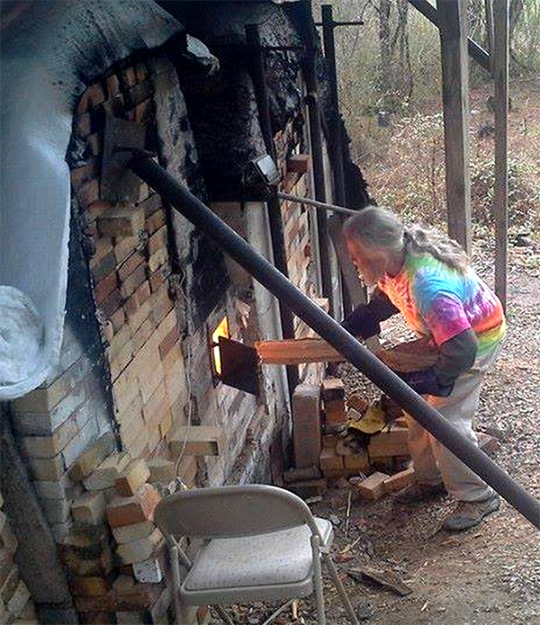 Rob fires the kiln. This wood firing took 28 hour, loading wood every 3-5 minutes!