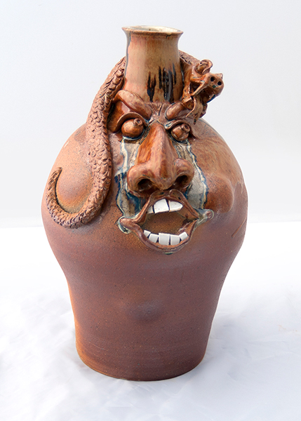 Large Face Jug with Snake by Rob Withrow, Wood Fired at Smoke in the Mountains.