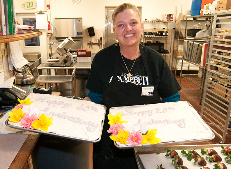 Our DIning Hall Crew Chief Tillena baked two special cakes in honor of the two anniversaries.