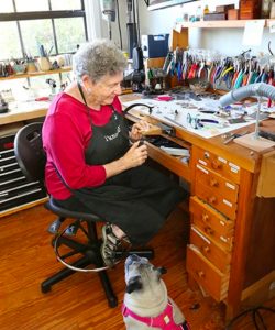 Barbara in Studio with Pug, Poppy