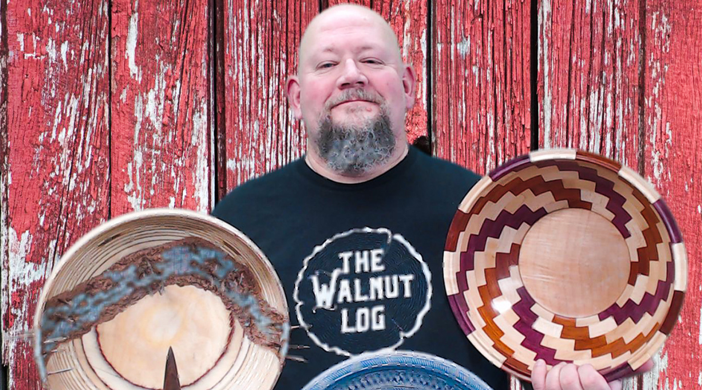 Jeff Hornung headshot with woodturned bowls