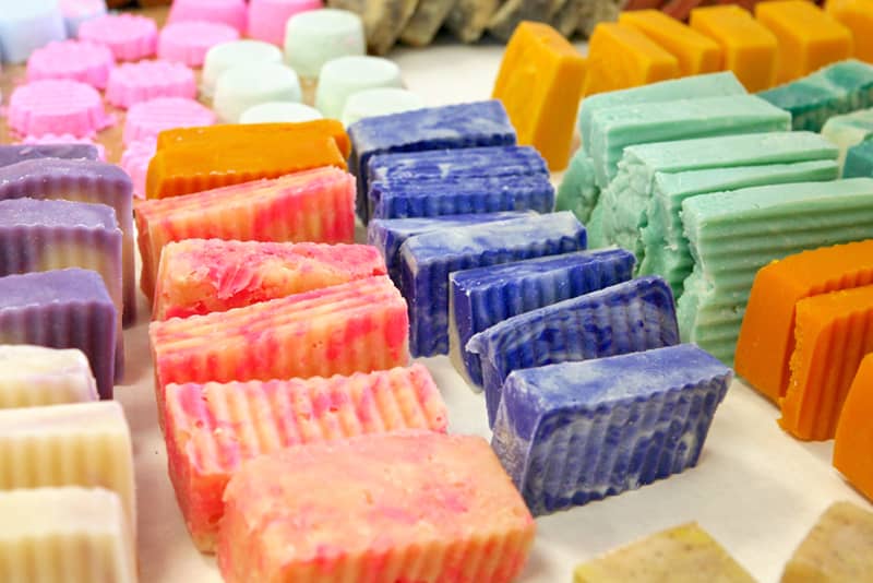 A rainbow selection of soaps