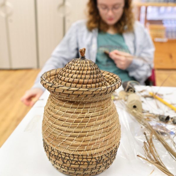 A finished pine needle basket