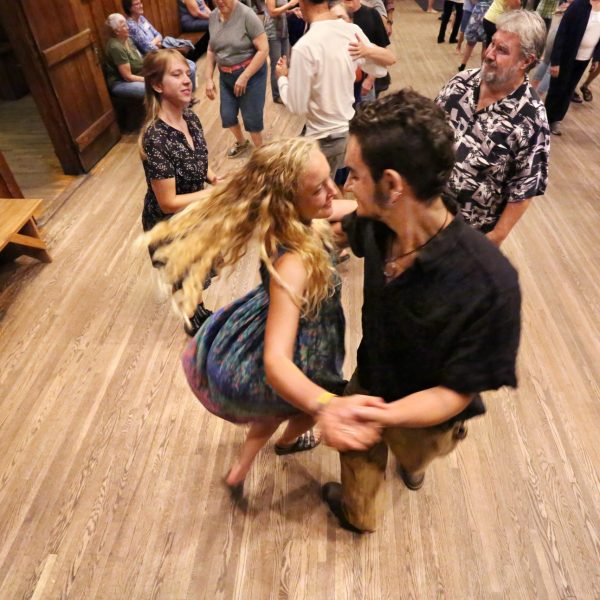 Couple contra dancing