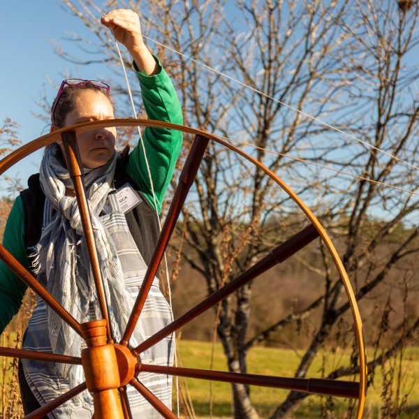 Fiber Arts Spinning outside