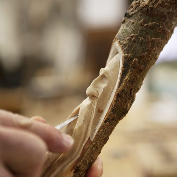 Carving a woodspirit walking stick