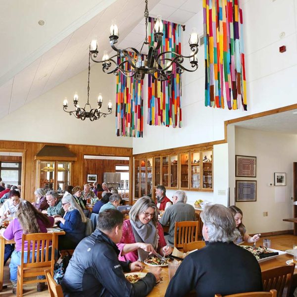 Gathering for lunch in the Dining Hall