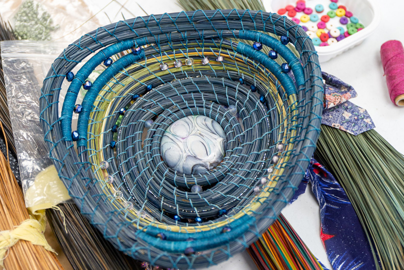 A stunning pine needle basket