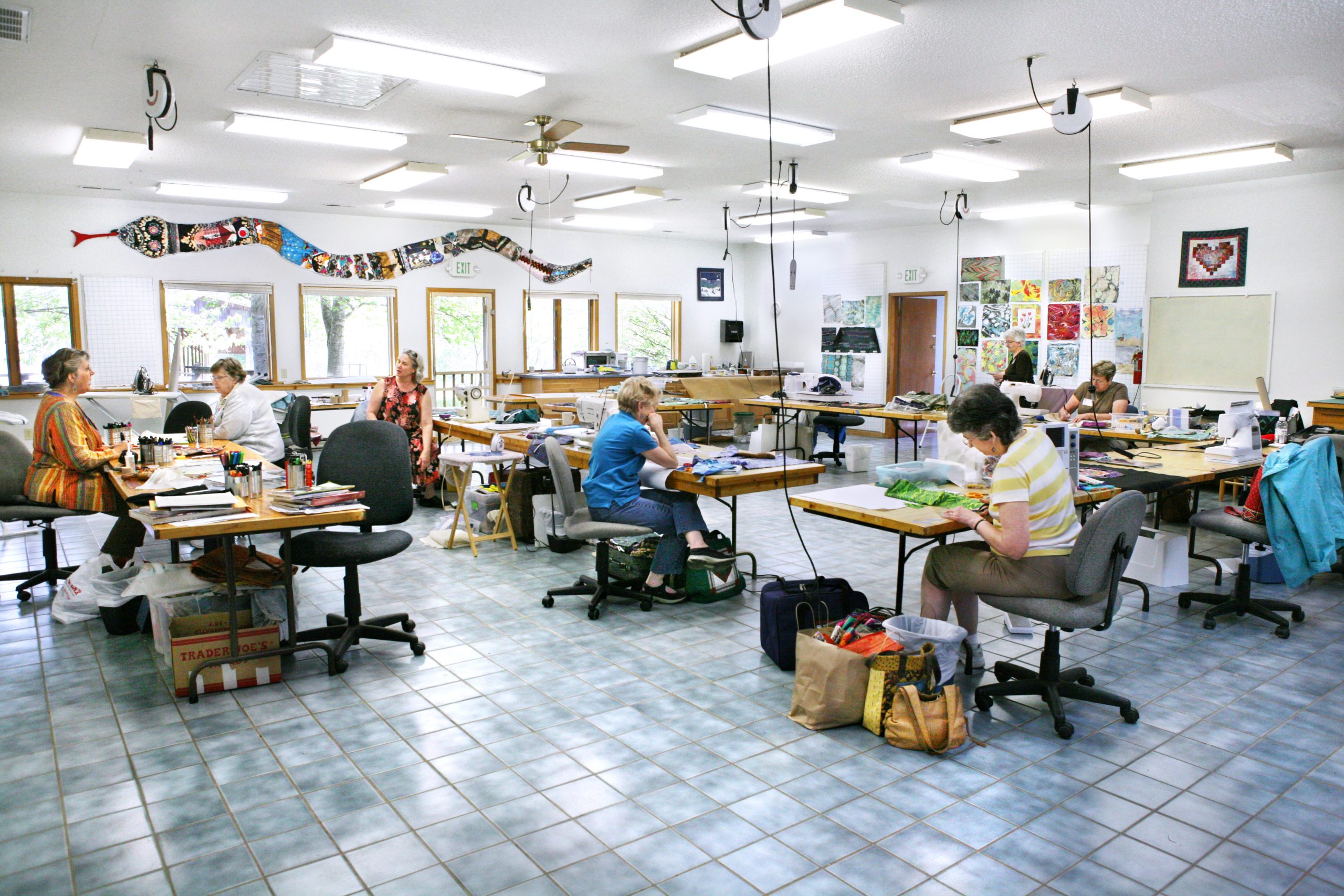 Students working in the Quilting Studio
