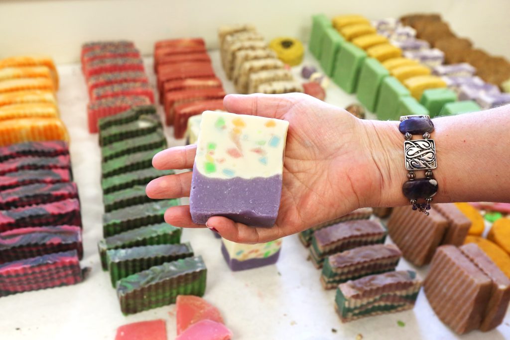 A colorful selection of handmade soaps