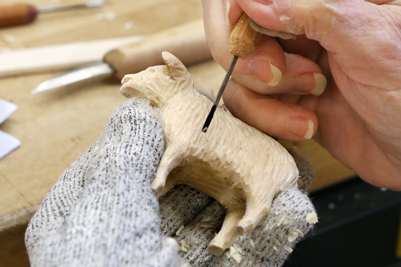 A wood carved sheep
