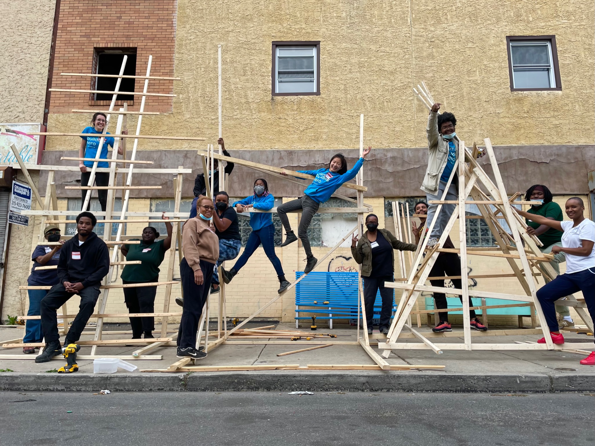 First day of Spring 2022 TinyWPA Building Hero cohort with their very first assignment— "Build the Tallest Thing and Climb Up It."