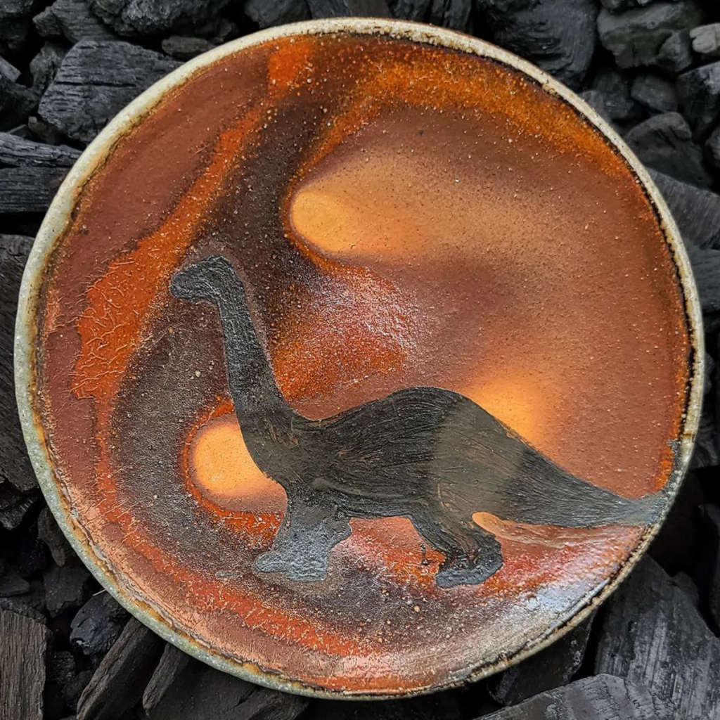 Astroid Shower Series: Sauropod on a soda fired plate