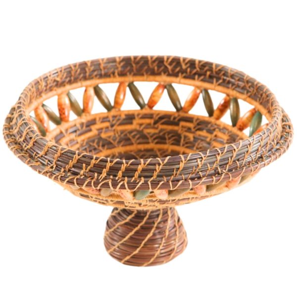 Pine Needle Basket with Beaded Lid