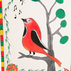 Tiger Maple Frame with Fraktur Style Painting - Image 2