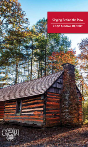 2022 Annual Report Cover, featuring log cabin