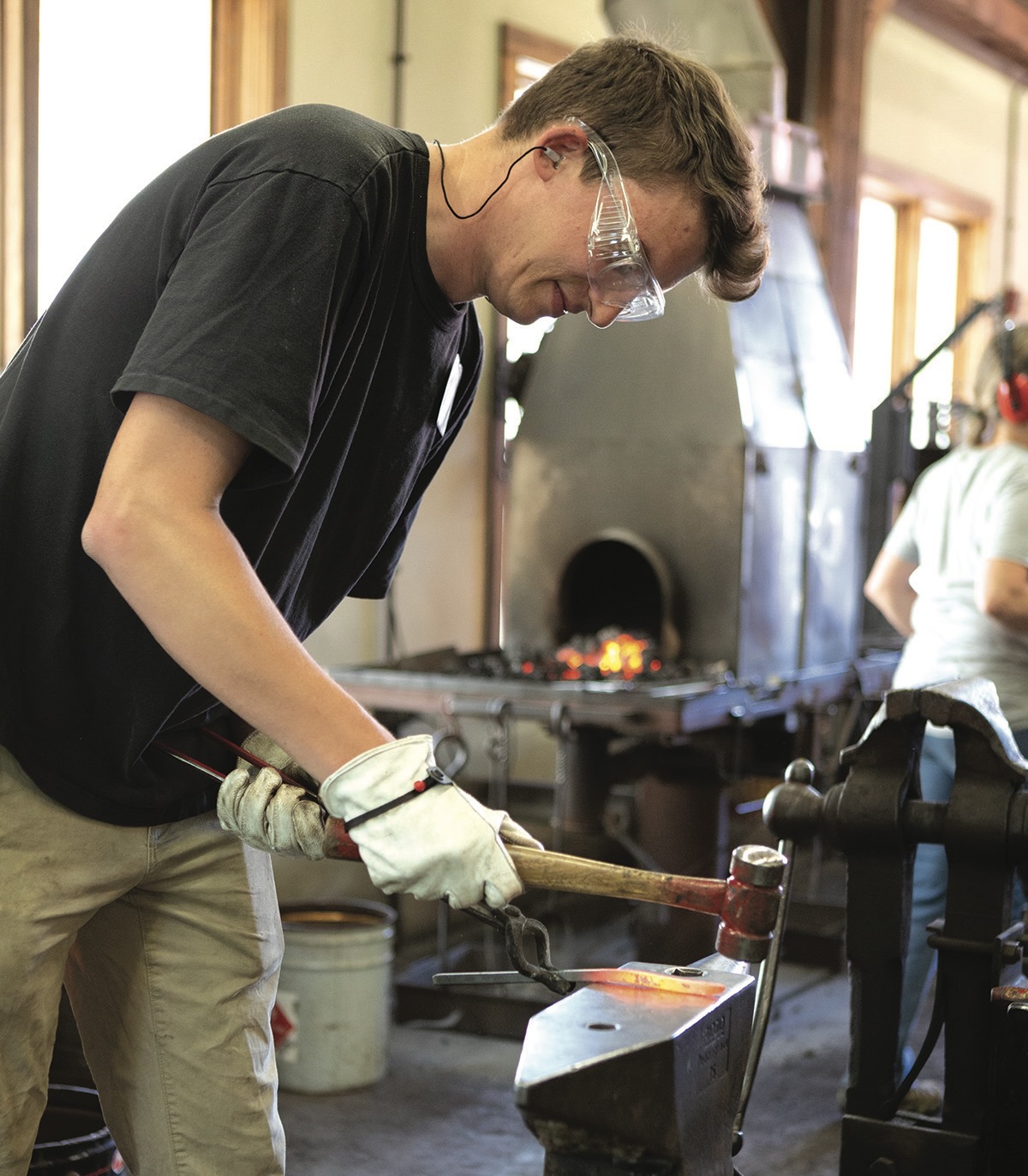 Jackson in his Blacksmithing class