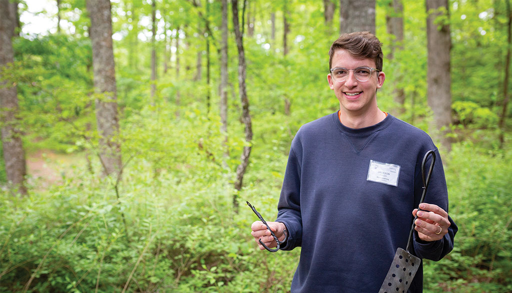 Jackson with some of his finished blacksmithing work