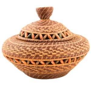 Pine Needle Basket with Beaded Lid