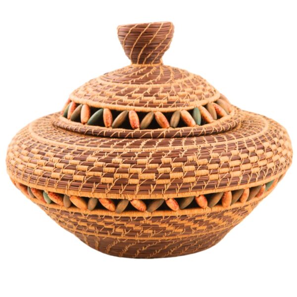 Pine Needle Basket with Beaded Lid