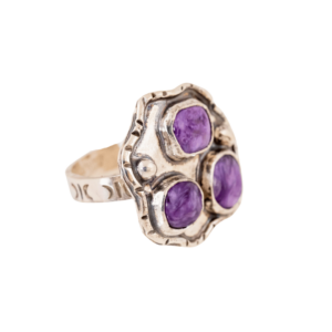 Sterling Ring with 3 Charoite Cabochons