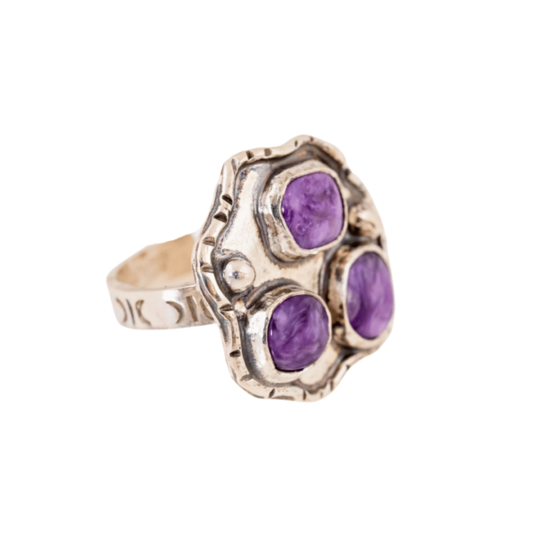 Sterling Ring with 3 Charoite Cabochons