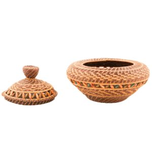 Pine Needle Basket with Beaded Lid - Image 2